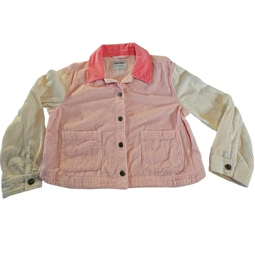 Old Navy Color-Block Corduroy Jacket for Girls, Pink White Size XL (14-16)